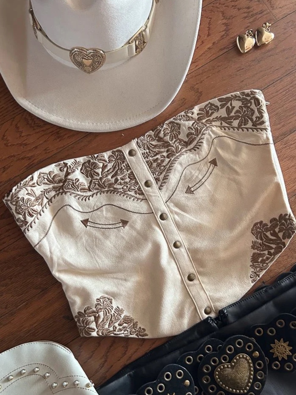 Cream Faux Corset Top with Western Embroidery